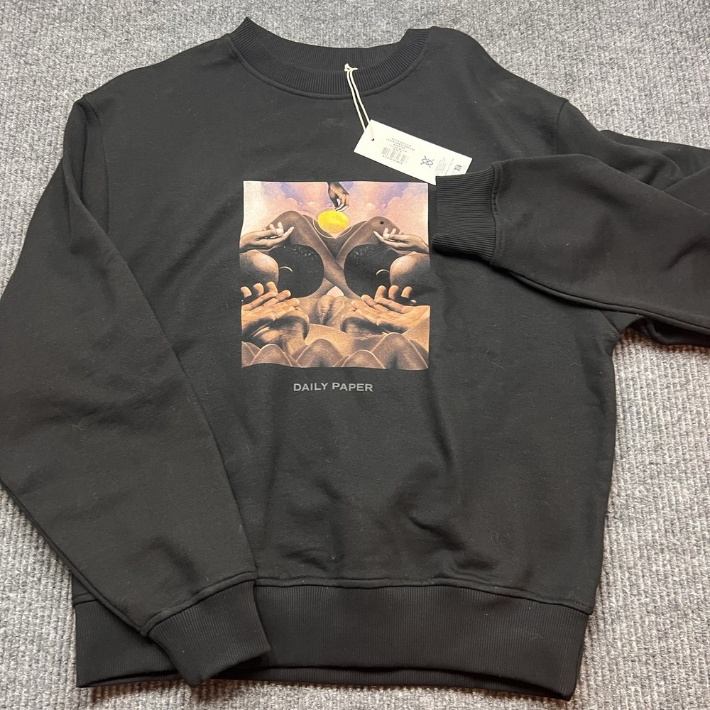 Daily Paper Mens Terry Sweatshirt Crew Neck Black Small Oversized Landscape New - Picture 3 of 10